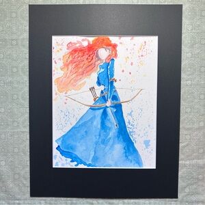 Semi Abstract Blue Archer Watercolor Painting Framed in an Acid Free Art Kit